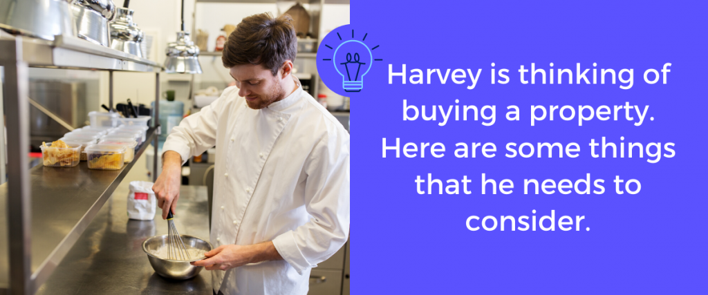 Harvey's picture of thinking buying a property for expanding his business.