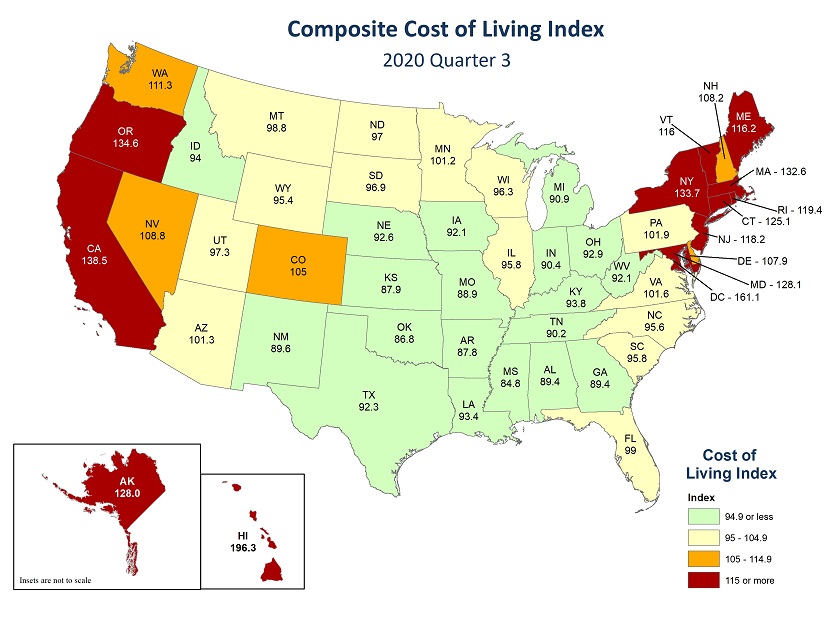 composite cost of living Index for 20202 Quarter 3 by Missouri Economic Research and Information Center for multifamily investments